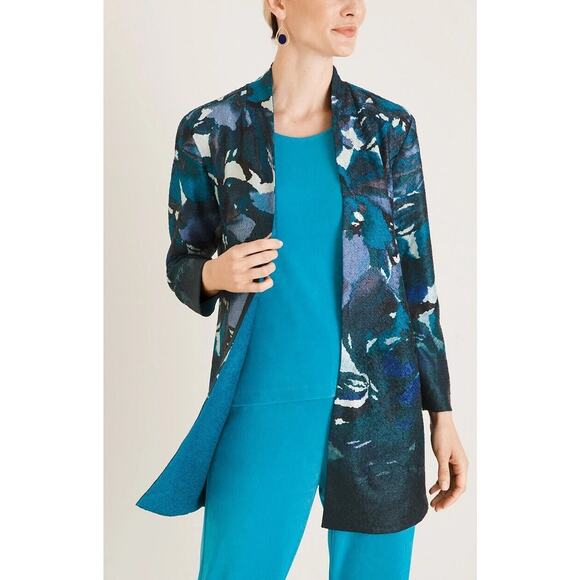 Chico's Womens Travelers Collection Reversible Solid 2 Floral Crushed Jacket NWT - Picture 1 of 13